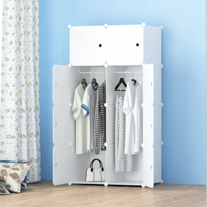 8 Cube Organizer Stackable Plastic Cube Storage Shelves Design Multifunctional Modular Closet Cabinet with Hanging Rod RT
