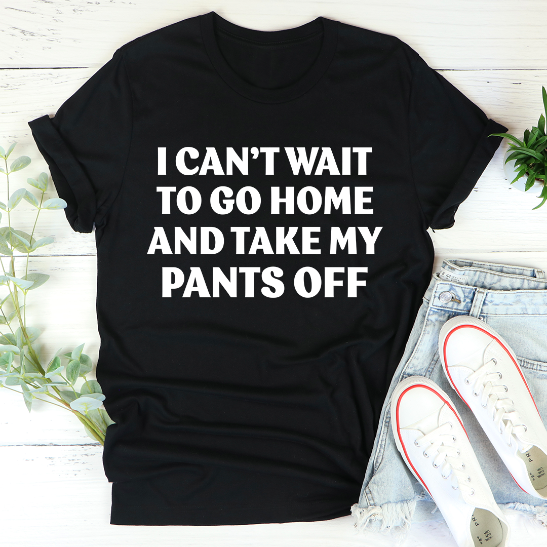 Black crewneck T-shirt featuring bold white “I CAN’T WAIT…” slogan text