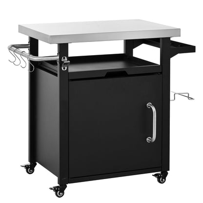 K&K 39.5" Outdoor Grill Cart with Storage Cabinet, Outdoor Bar Cart Pizza Oven Table with Wheels, Stainless Steel Top, Outdoor Kitchen Island with Spice & Paper Rack for BBQ, Waterproof Cover Included