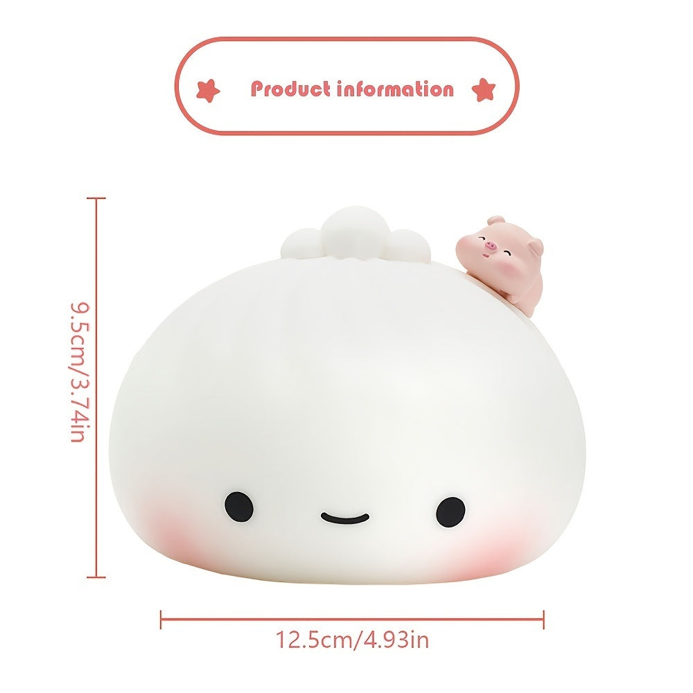 White silicone dumpling night light with cloud-like top and small pig figurine detail