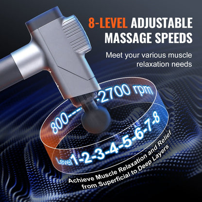 VEVOR Deep Tissue Percussion Massage Gun - 8 Speeds & 6 Heads for Athletes, Portable Handheld Massager for Pain Relief & Muscle Recovery