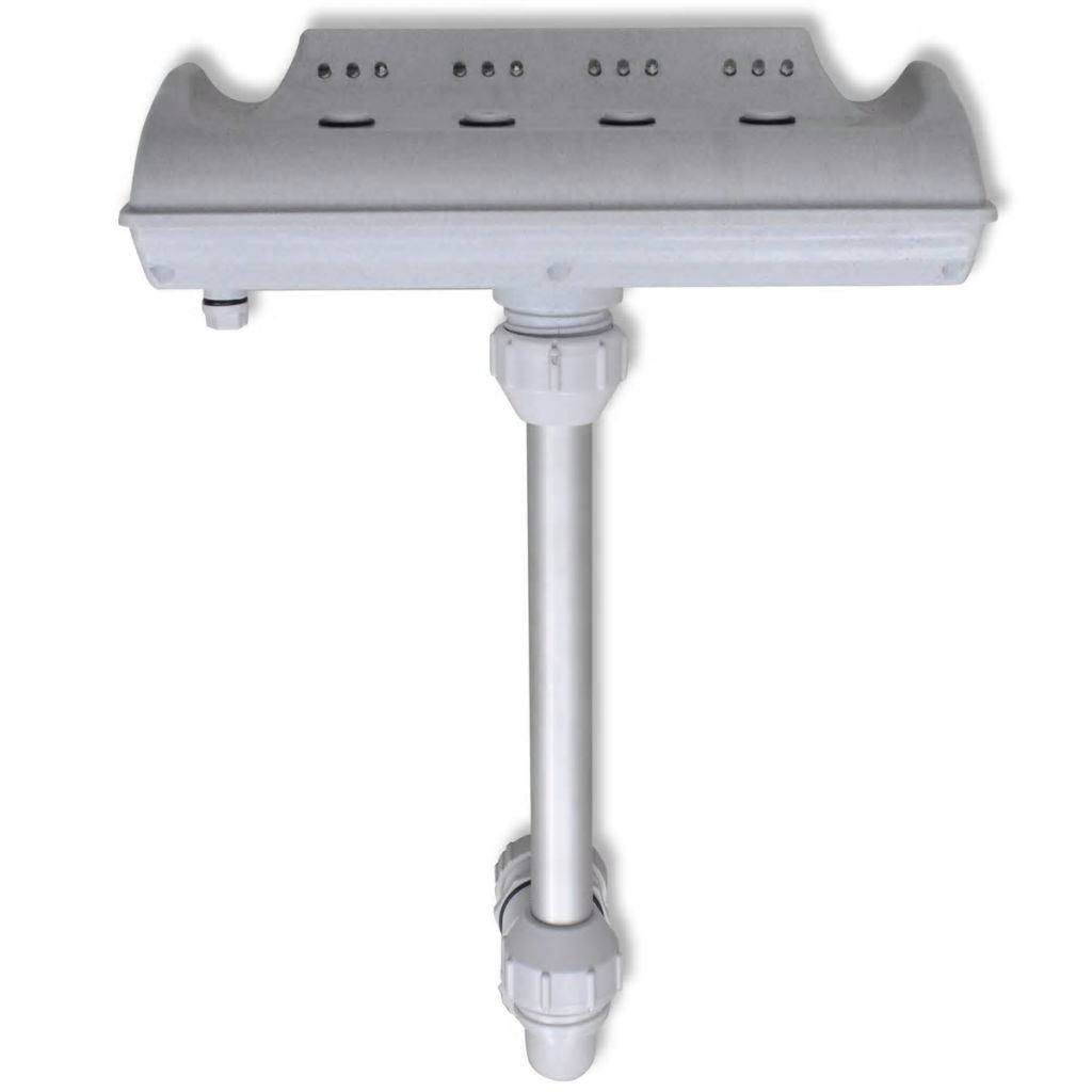 White waterfall pool fountain with wide top housing and mounting pipe