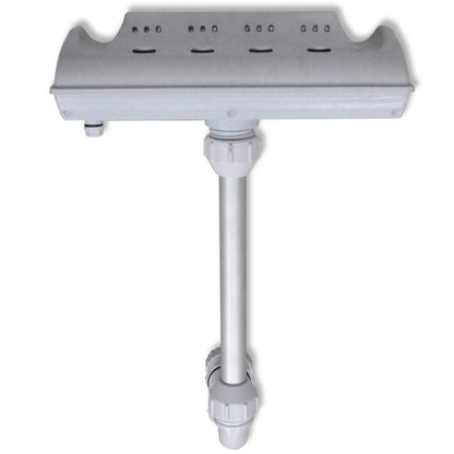 White waterfall pool fountain with wide top housing and mounting pipe