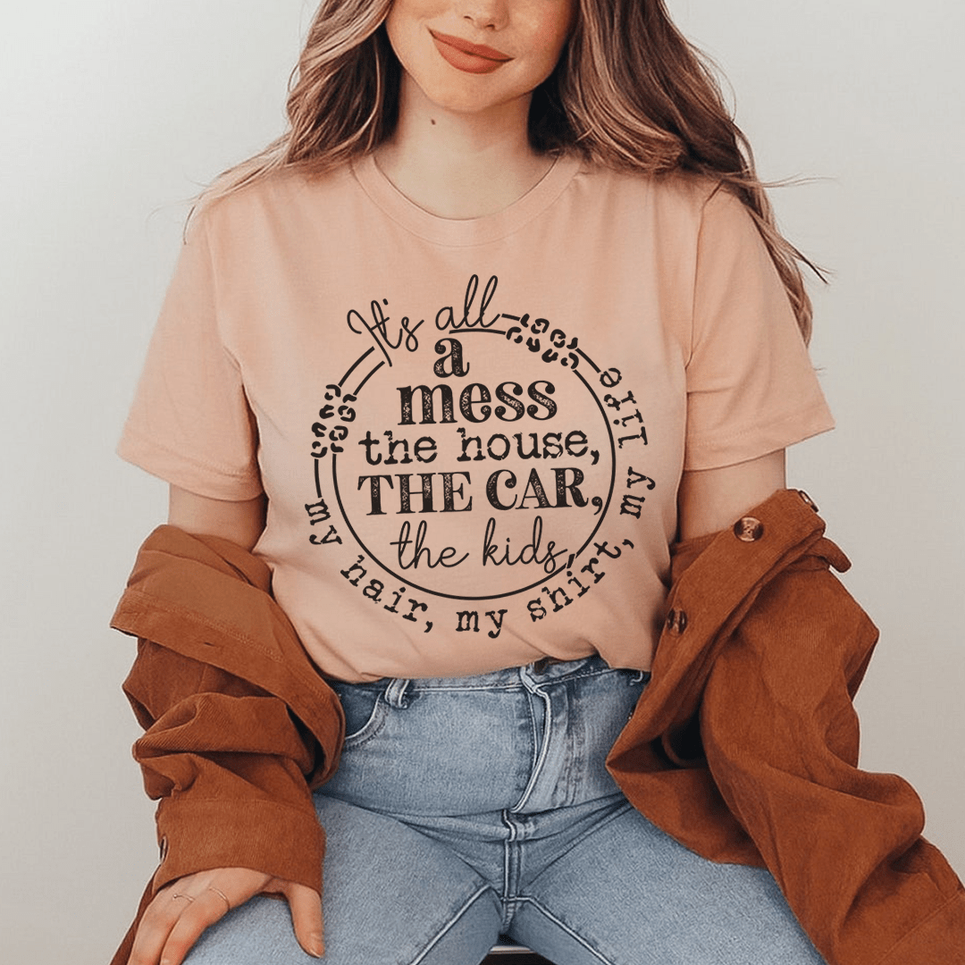 Heather prism peach crewneck short-sleeve T-shirt with front quote graphic