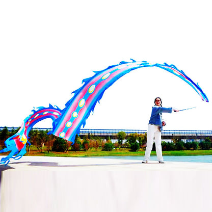 19.6ft Washable Silk-like Dragon Poi for Kids & Adults, 6 meters of Outdoor Flinging Fitness Dance with 3D Rainbow Color Dragon Ribbon Streamer Set
