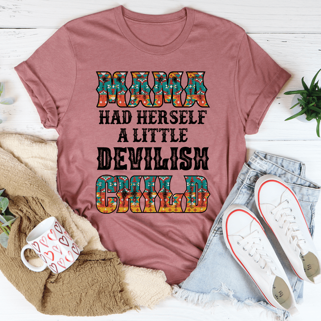 Rose-pink crew-neck graphic T-shirt with colorful patterned typography front print
