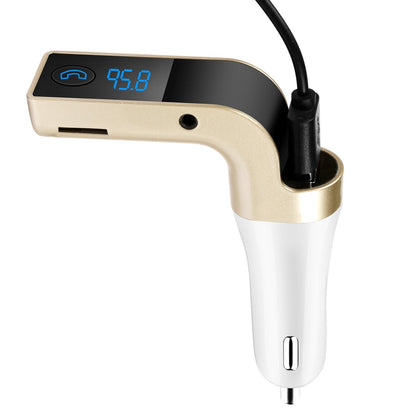 Gold car wireless FM transmitter with USB charger, hands-free call, LCD display
