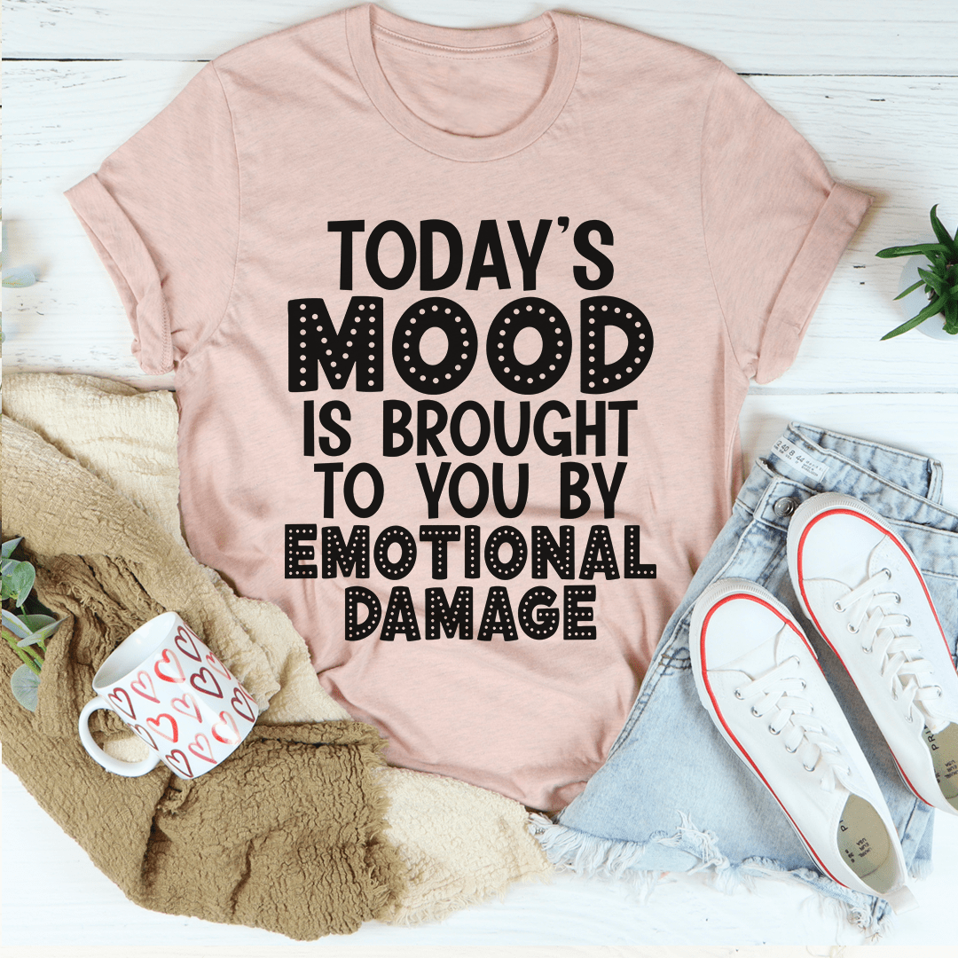 Light pink graphic T-shirt with 'Today's Mood' front print