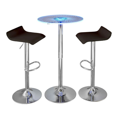 Spyra-Ale Contemporary Adjustable Bar Set in Chrome Metal, Clear Acrylic with Light Up Tabletop, and Brown PVC by - 3 Piece