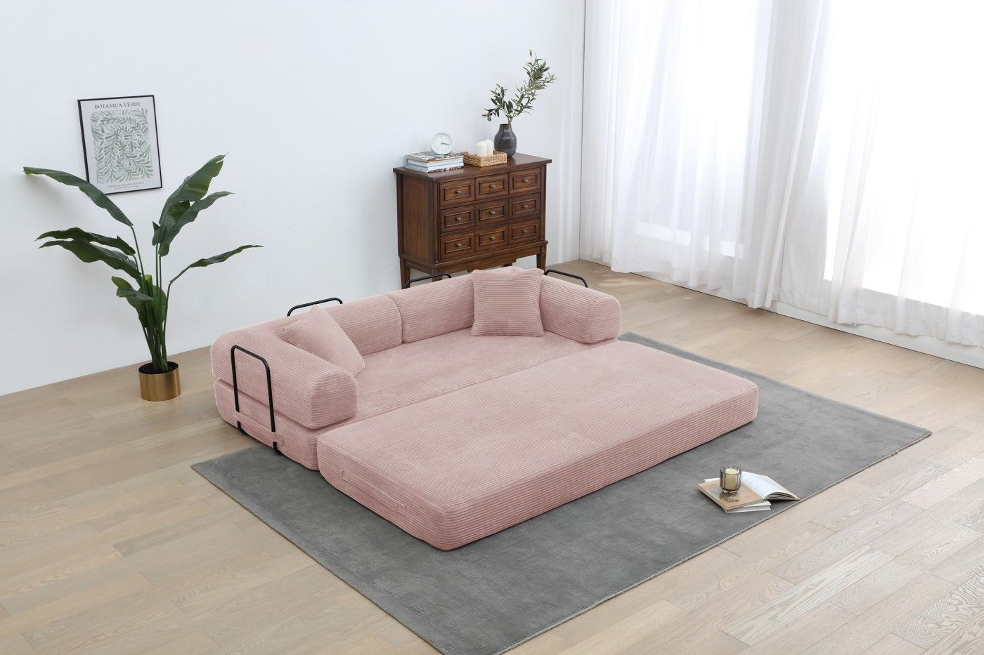 Foldable Sofa Bed, 77.9'' Folding Floor Couch, Compressed Convertable Sleeper Sofa, Memory Foam Couch with Pillow Back Support Armrest, 4-in-1 Futon Sofa Bed for Living Room, Army green