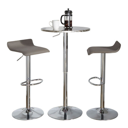 Bistro Round-Ale Contemporary Adjustable Bar Set in Silver and Chrome Metal with Grey PVC and Oval Footrest by - 3 Piece