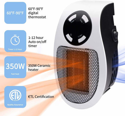 Ceramic wall heat blaster with digital thermostat controls, white and black