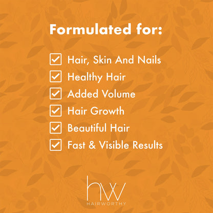 Formulated for hair, skin and nails; added volume, hair growth, visible results