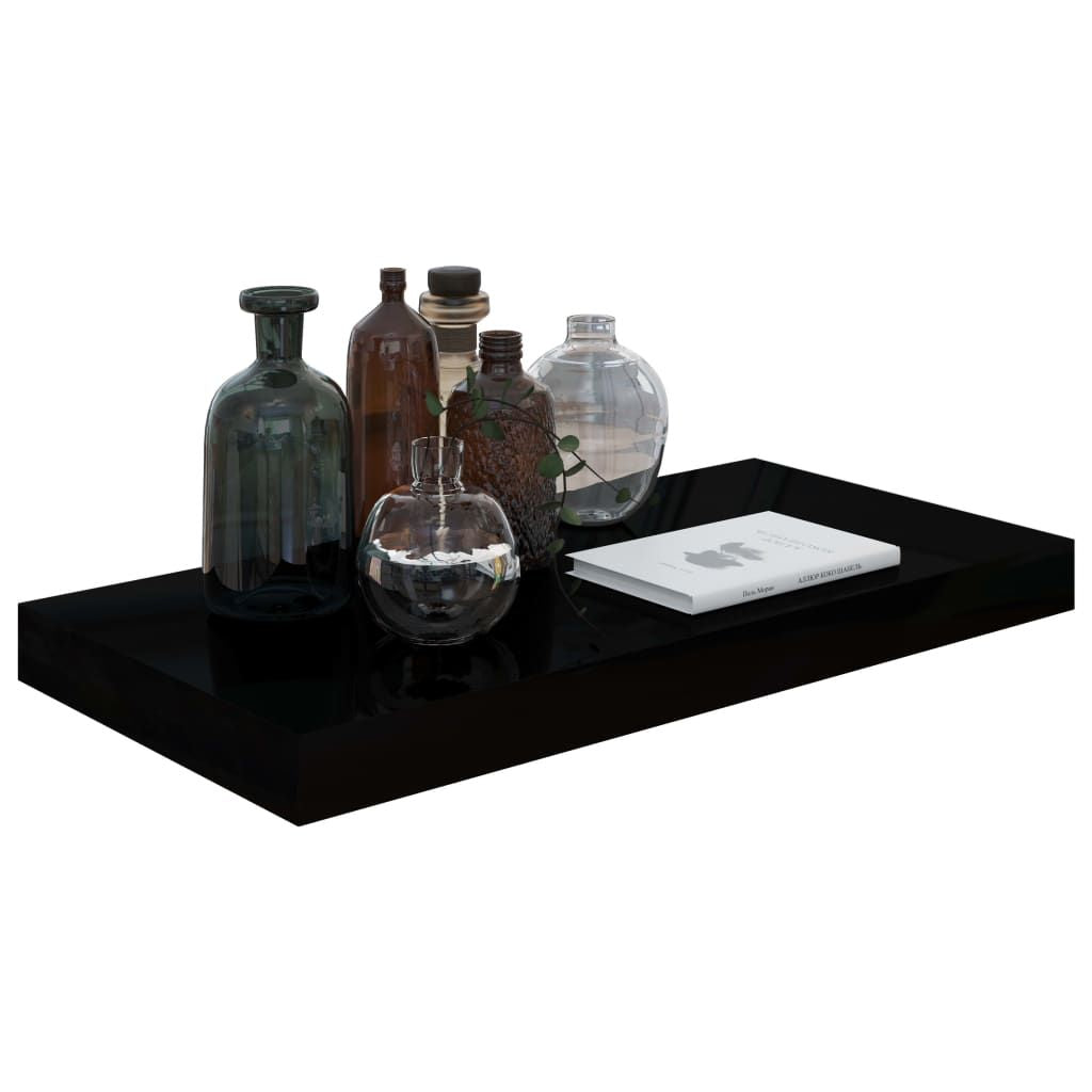 Wall Shelf Set of 2 High gloss black Honeycomb MDF, metal