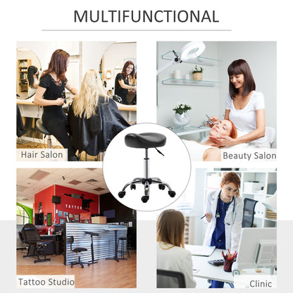 Saddle Stool Height Adjustable Rolling Salon Chair PU Leather Black for Massage Spa Clinic Beauty Tattoo
