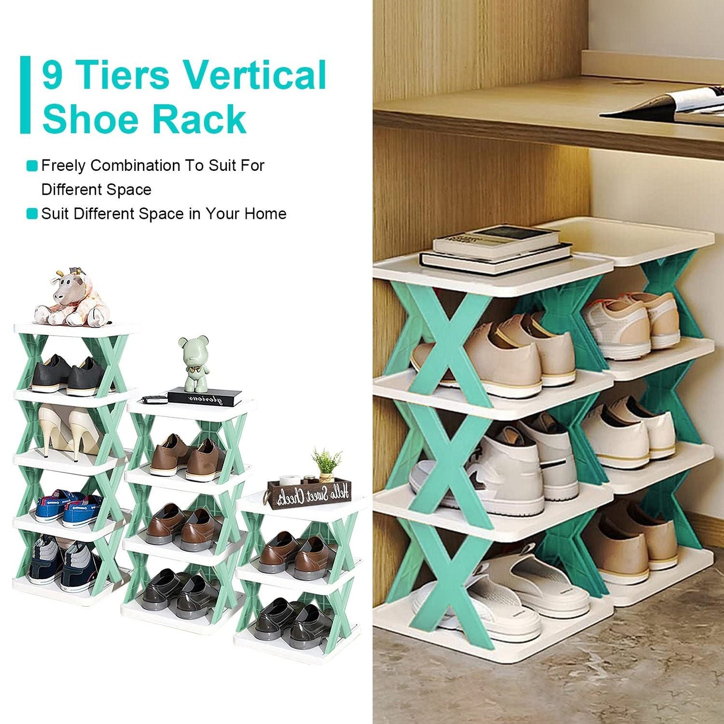 9Tier Narrow Entryway Shoe Rack Free Standing Vertical Shoe Organizer Plastic Shoes Storage Shelf Closet Hallway