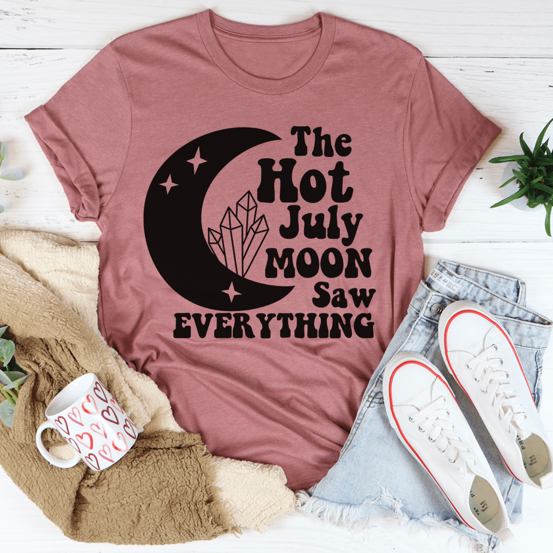 Mauve crew-neck T-shirt with moon, stars, and 'EVERYTHING' text graphic