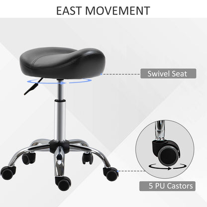 Saddle Stool Height Adjustable Rolling Salon Chair PU Leather Black for Massage Spa Clinic Beauty Tattoo