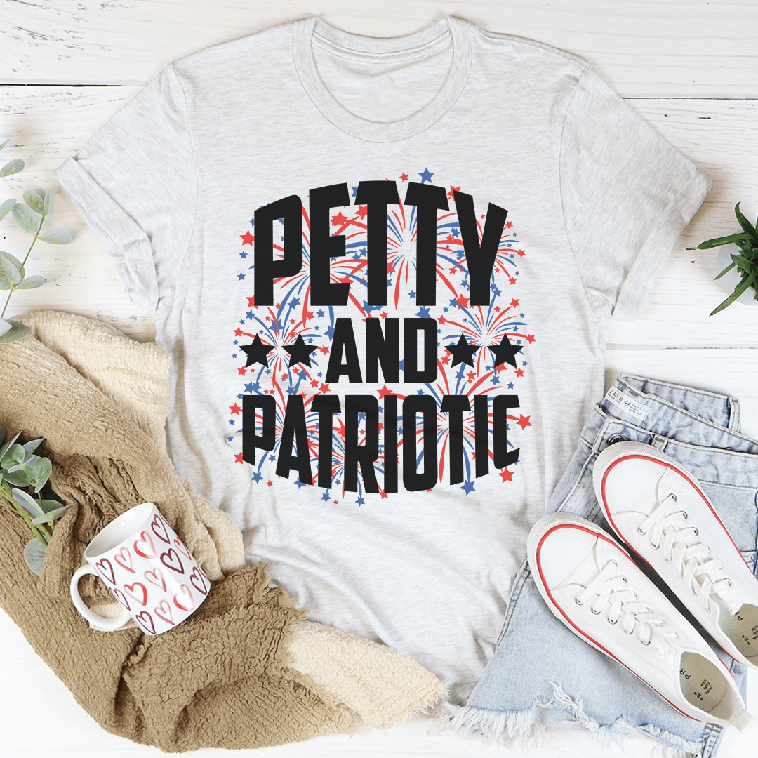 Heather gray T-shirt with stars-and-stripes patriotic graphic