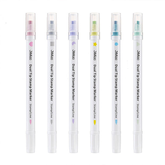 Set of dual-tip permanent stamp markers in assorted pastel colors, clear barrels