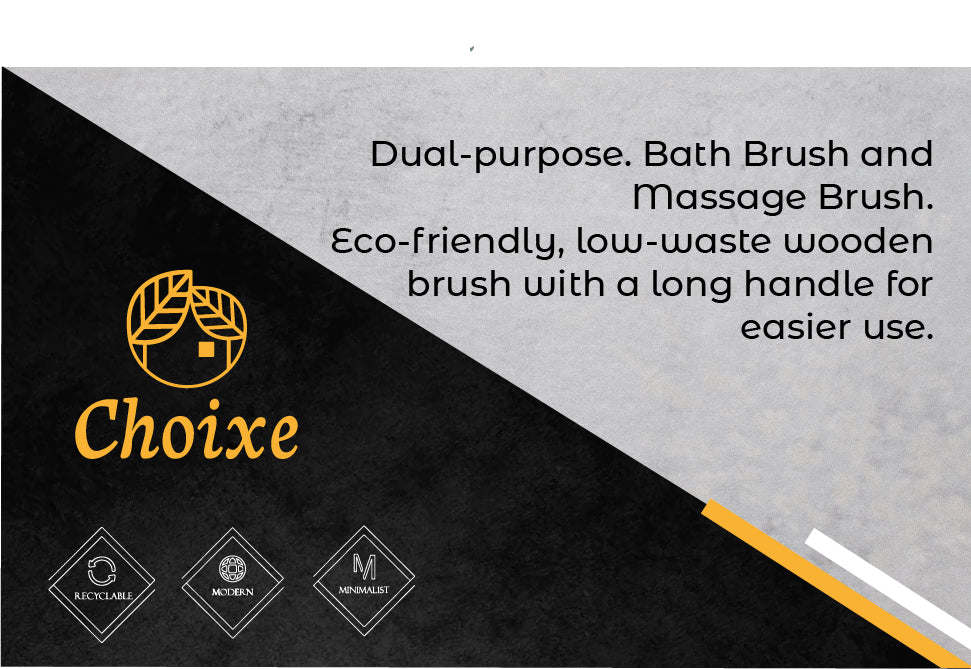 Dual-purpose bath brush with long wooden handle and round bristle pad