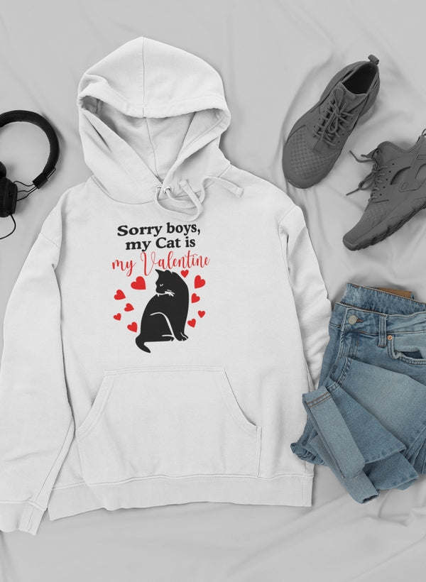 Light boys hoodie with cat silhouette heart graphic on the chest