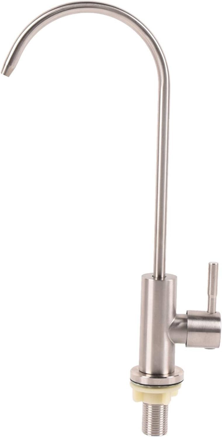 Stainless steel high-arc kitchen faucet with single lever control and threaded inlet