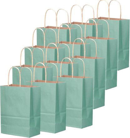 100PCS Gift Bag with Handles Bulk Kraft Light Blue Paper Bags Multiple Uses (8.3"x3"x6"inch Small Size)