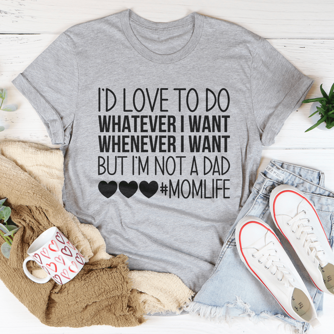 Heather gray T-shirt with centered quote text and hearts with #MOMLIFE print.