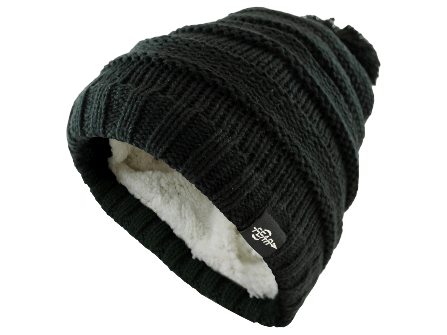 Black cable-knit toddler beanie with plush lined cuff