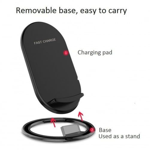 15W Fast Wireless Charger Stand Detachable 2-Coils Charging Pad Slim A4L for Motorola Edge Plus, Google Nexus 6, (2022), DROID MAXX - Nokia XR20, 8 - OnePlus 9 Pro, 8 Pro - Razer Phone 2