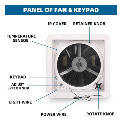 RV Roof Vent Fan 14",Continuously Variable Reversible 12V Remote Control Trailer Roof Vent Low Noise with Rain Sensor,UV Protection,Thermostat for Camper,Travel,Cargo Trailer
