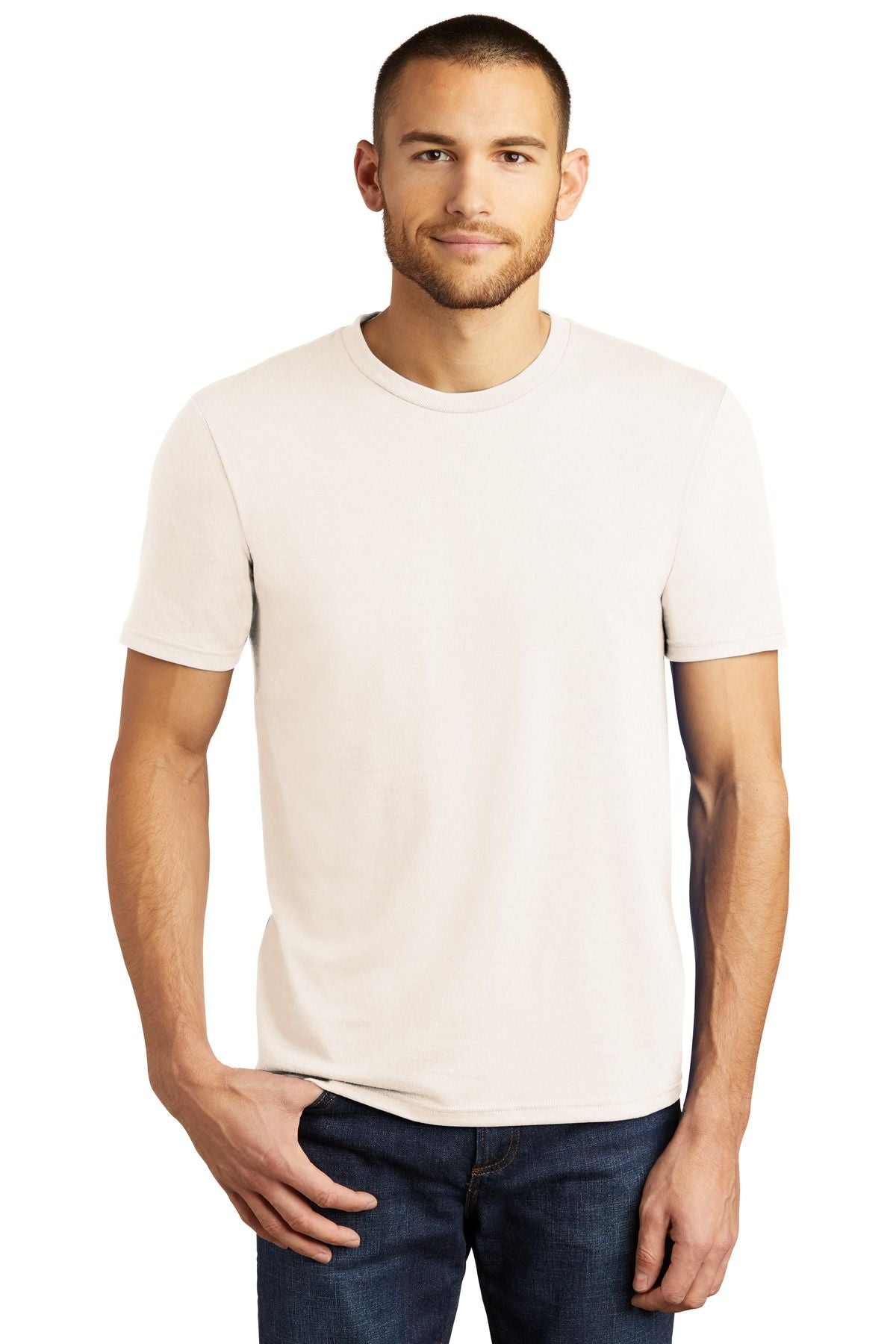 Light natural short-sleeve tri-blend T-shirt, crew neck