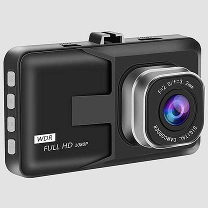 Dash cam device with lens and WDR Full HD 1080P markings, black