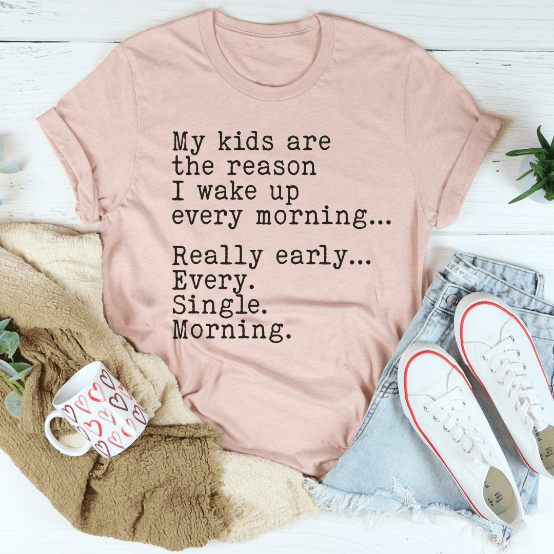 Dusty pink short-sleeve crew-neck kids graphic T-shirt with front slogan text