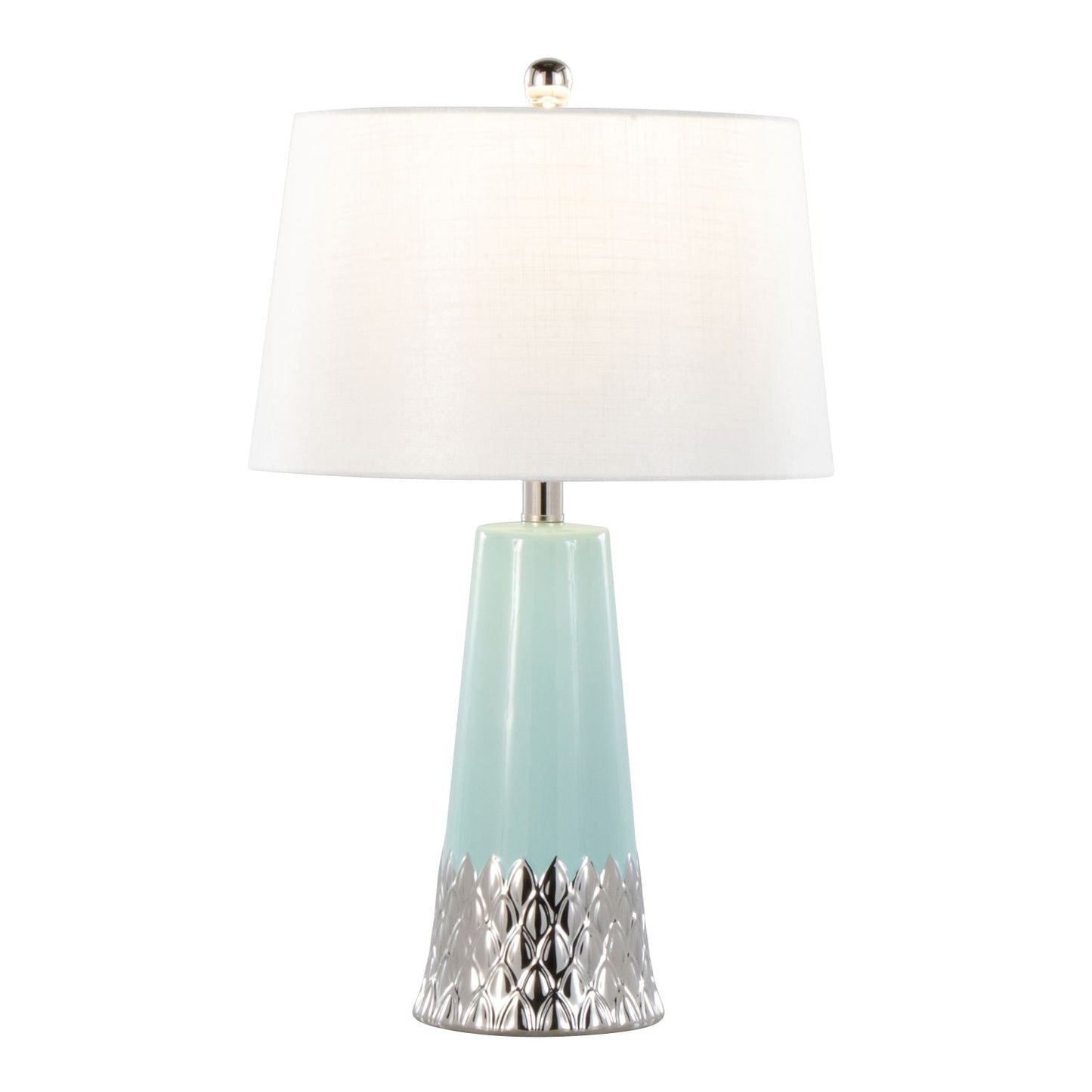 Penelope 22" Contemporary Ceramic Table Lamp with Tiffany Blue & Silver Ceramic Body and White Shade by