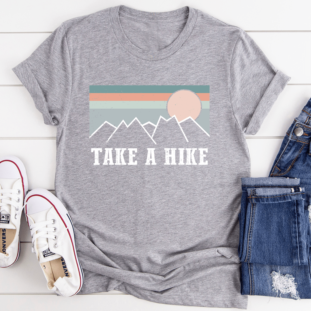 Take A Hike T-shirt, dark grey heather, crew neck short sleeve with mountain graphic