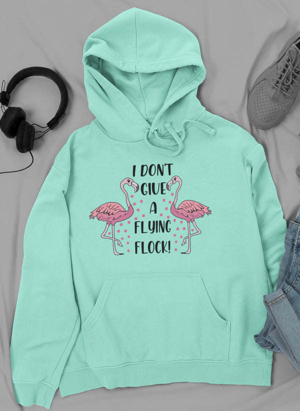 Mint green hoodie with flamingo quote print, front pouch pocket and drawstring hood
