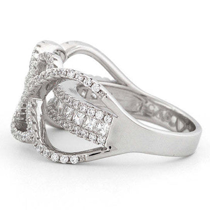 Silver infinity double CZ ring with large oval center cluster, side view