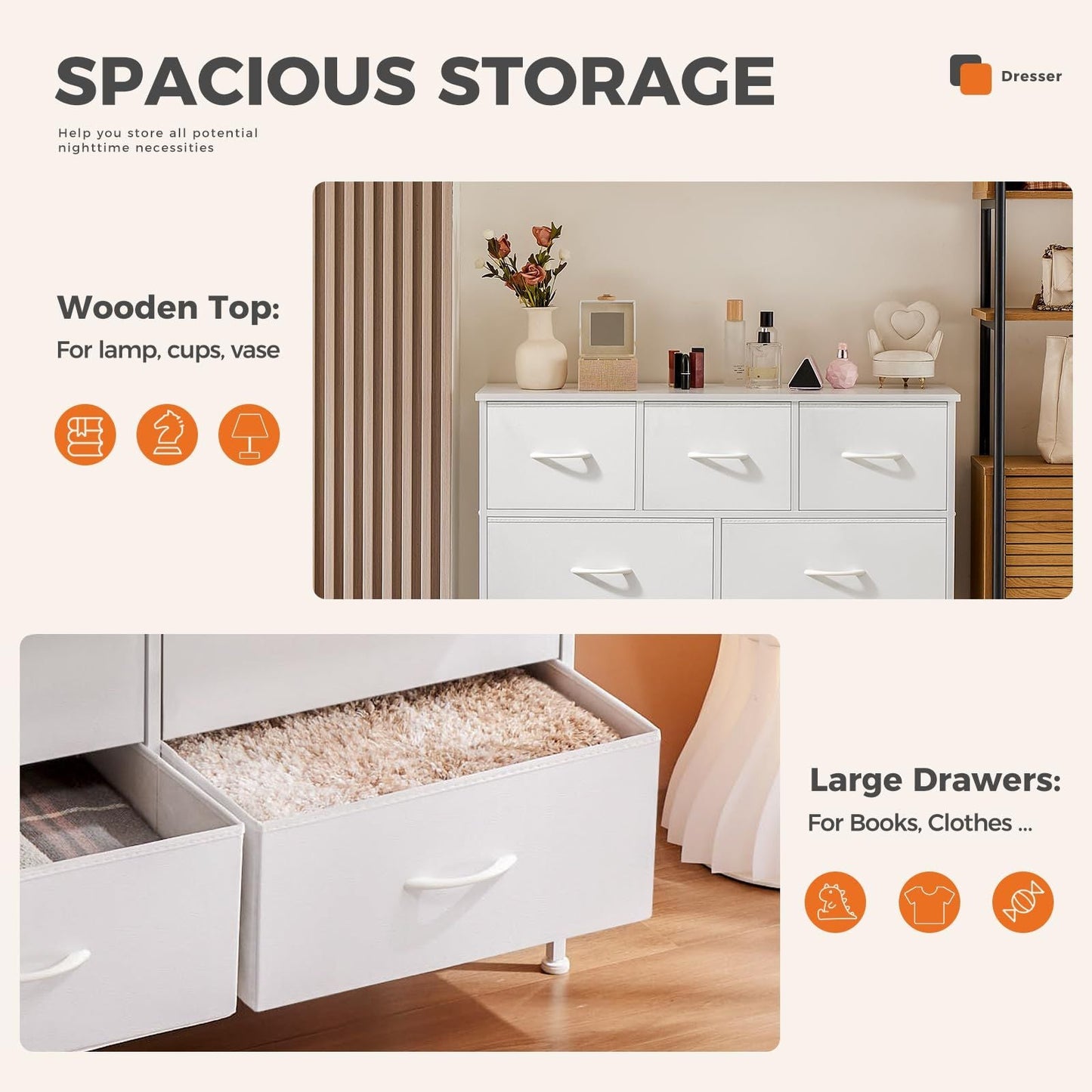 Dresser for bedroom 7 storage Spaces, assembled wardrobe lockers, bedroom furniture lockers