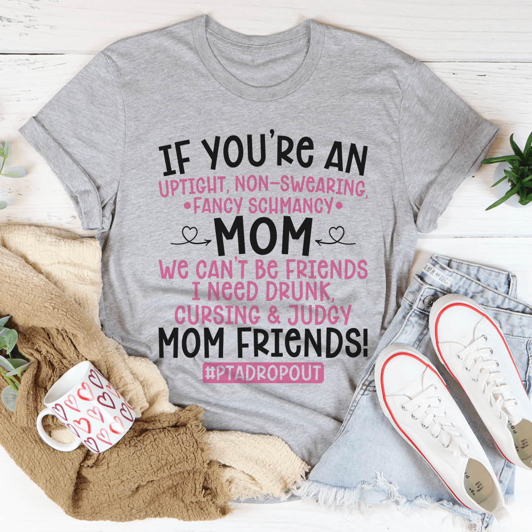 Heather gray mom graphic T-shirt with bold quote and sparkly text print