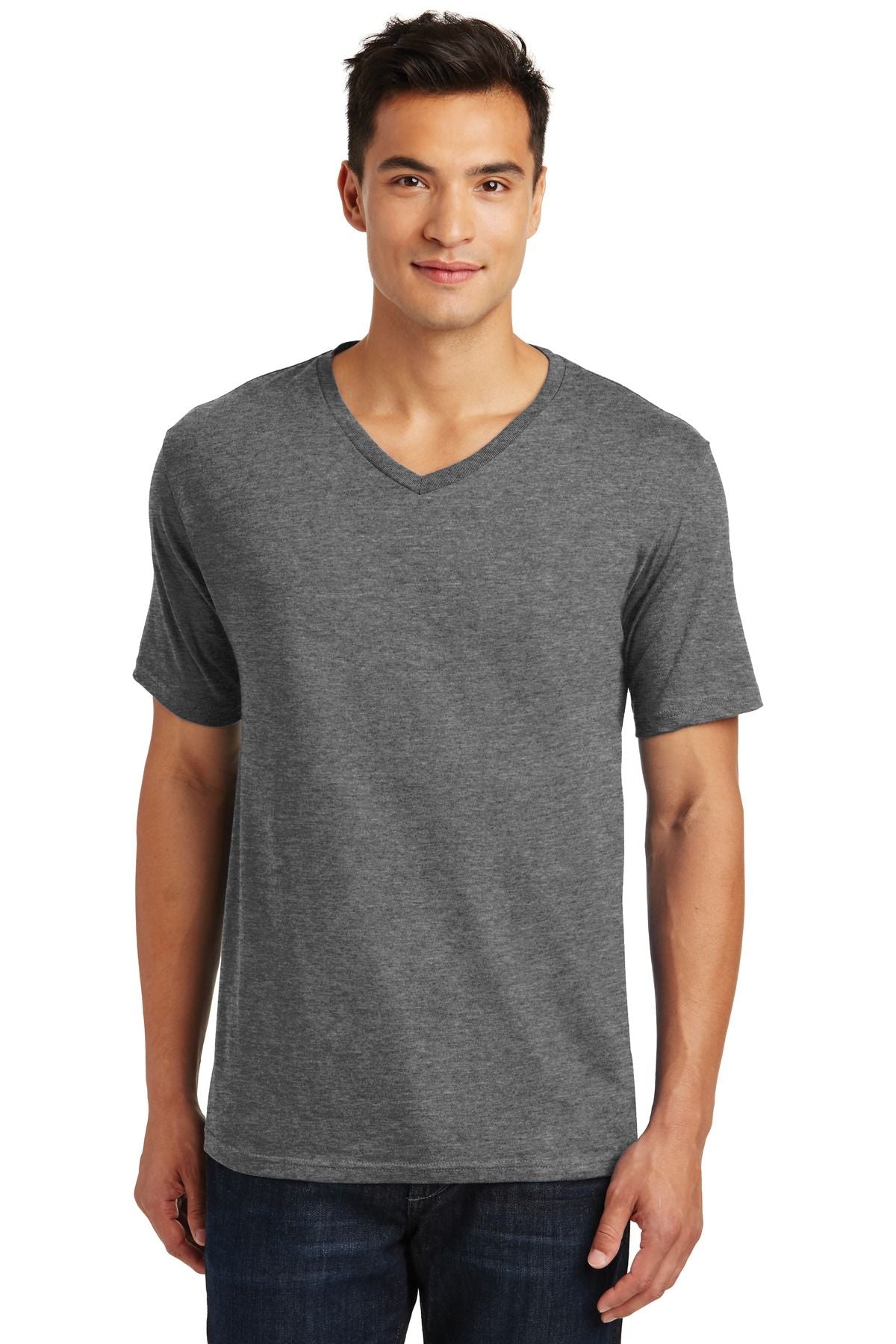 Men's V-neck T-shirt in charcoal gray, short sleeves with a fitted V-shaped neckline