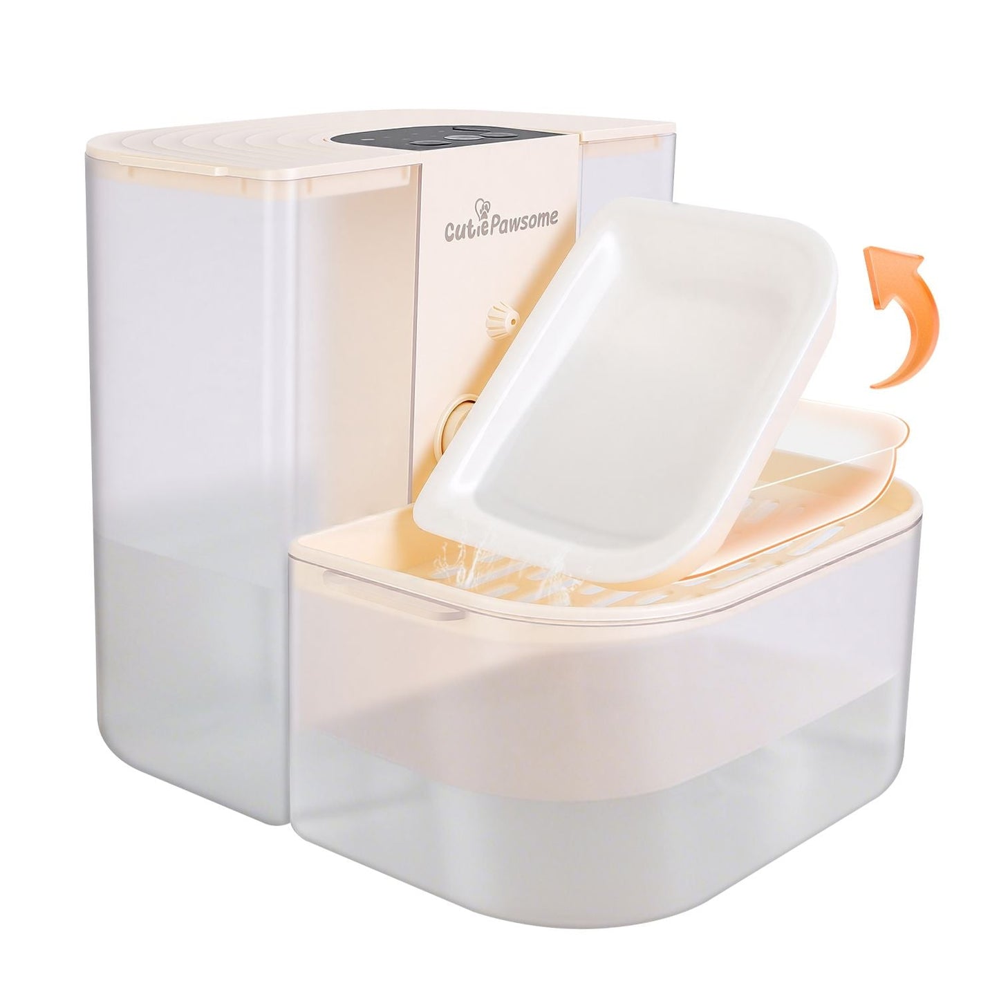Automatic pet water fountain with removable drinking tray and translucent base cover