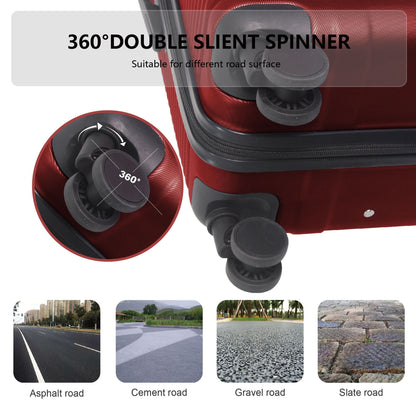 Luggage Sets ABS Hardshell 3pcs Luggage, Lightweight Durable Suitcase sets Spinner Wheels Suitcase with TSA Lock 20''24''28'' Available(WINE RED)