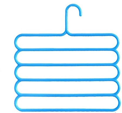 5-layer plastic hanger, blue multi-bar design for towels or scarves