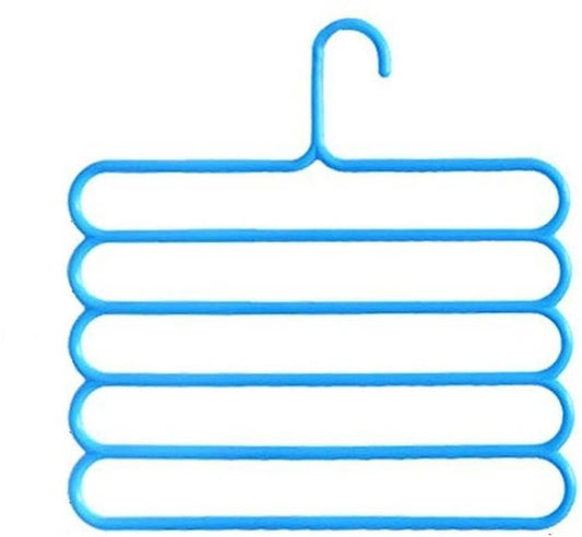 5-layer plastic hanger, blue multi-bar design for towels or scarves