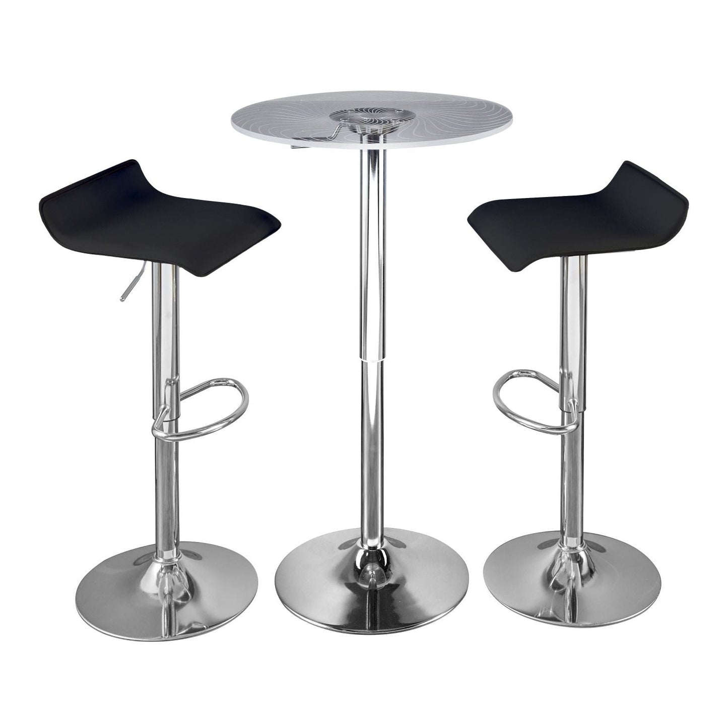 Spyra-Ale Contemporary Adjustable Bar Set in Chrome Metal, Clear Acrylic with Light Up Tabletop, and Black PVC by - 3 Piece