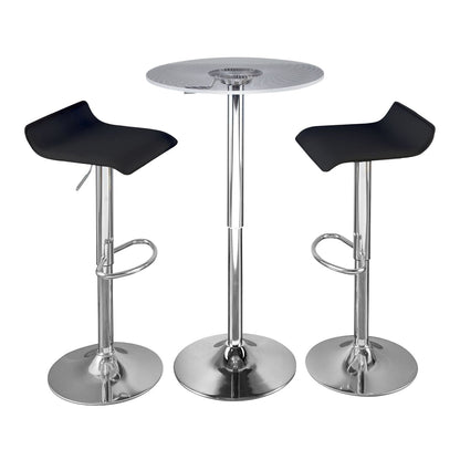 Spyra-Ale Contemporary Adjustable Bar Set in Chrome Metal, Clear Acrylic with Light Up Tabletop, and Black PVC by - 3 Piece