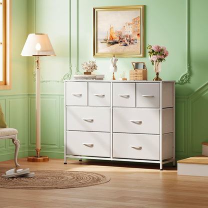 Dresser for Bedroom with 8 Drawers, Wide Fabric Dresser for Storage and Organization, Chest of Drawers, Dressers for Living Room, Closet, Hallway, Dark Grey