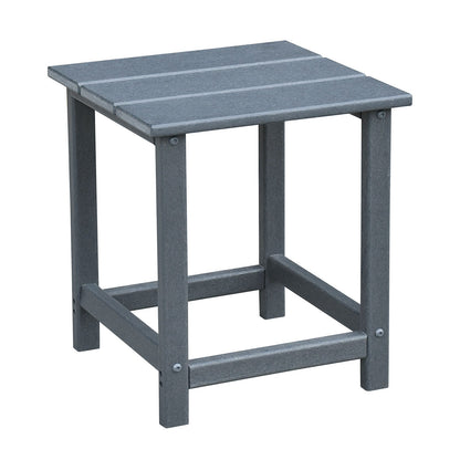 Dark grey square side table with sturdy legs and lower shelf